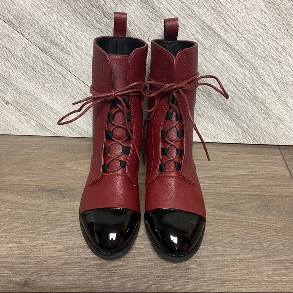 New! Vintage Style Combat Lace Up Boots In Wine - Picture 5 of 8